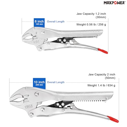 MAXPOWER 6" & 10" Self-Adjust Locking Pliers Set. Curved Jaw, Quick-Release - style: Curved Jaw | 6" 10"