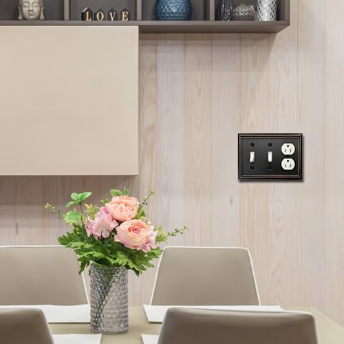 OKAWYC Double Toggle/Single Duplex Light Switch Cover Adler Metal Wall Plate, 2-Pack Aged Bronze 3 Gang, Light Switch Cover Outlet Cover Decorative Wallplate, Durable - style: 2 Toggle/1 Duplex 2PK