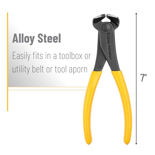 Bates- Nail Puller, Yellow, Nail Remover Tool, Cutting Pliers, Carpenter Tools, Staple Puller, Nail Puller Tool, End Cutting Pliers, Nail Pliers, Nail Pulling, Nail Puller Pliers, Nippers Tool - color: Yellow, size: 7", 1 Pack