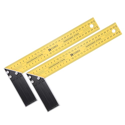 HARFINGTON 2Pcs Woodworking Square Ruler 12" Carbon Steel Try Square Metric Precision Framing Carpenter Tool Right Angle Ruler with Aluminium Handle for Professional Carpentry, Yellow Black - size: 12"