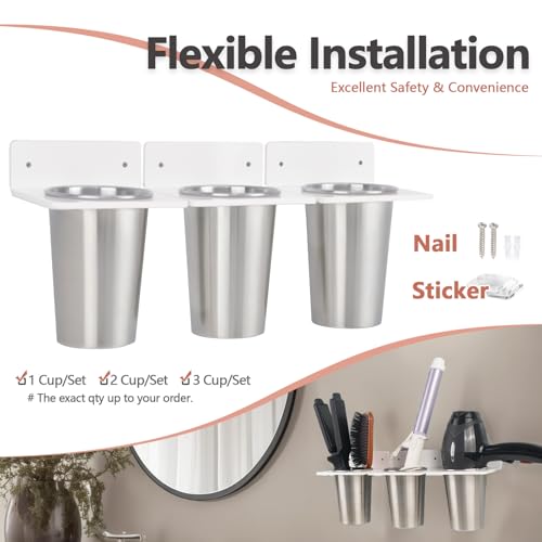 Hair Tool Organizer Wall Mount Blow Dryer Holder with Steel 4 Cups