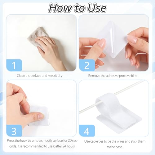 Cable Management Under Desk Detachable Cable Straps, White, 20 Pack - color: White