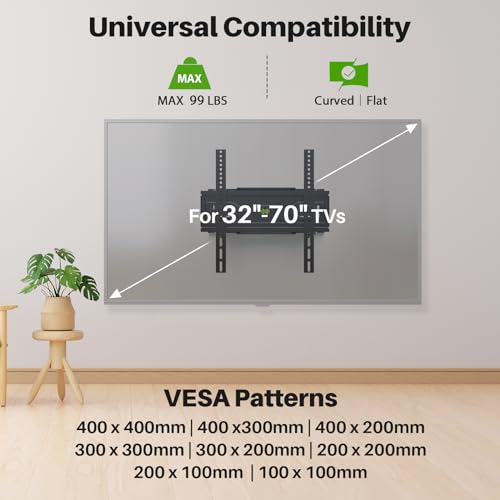 USX MOUNT Full Motion TV Wall Mount for Most 32-70 inch TVs up to 99 lbs, Wall Mount Bracket with Dual Articulating Arms, Swivel, Tilt, Max VESA 400x400mm, TV Mount Fits 12”/16” Wood Studs - size: 32-70 inch, 99 lb