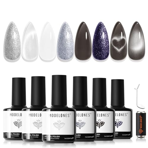 modelones Gel Nail Polish Set 6 Colors Jelly Black White Blue Purple - color: A A1 White Blue Purple Shades
