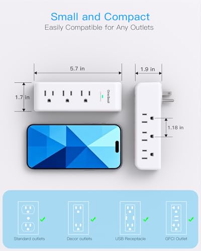 2 Pack Surge Protector Outlet Extender Rotating Plug, 9AC Multi Plug Outlet - color: White, size: 9AC, 2 Pack