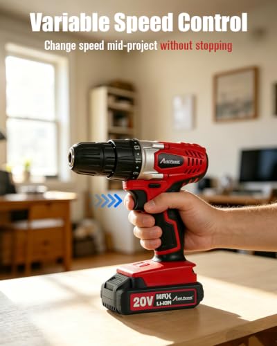 AVID POWER 20V Cordless Drill Set for Home DIY & Beginner Projects - Lightweight Power Drill with Battery Charger & 22 Bits, Variable Speed, 3/8" Keyless Chuck, Ideal for Furniture Assembly (Red) - color: 1-red