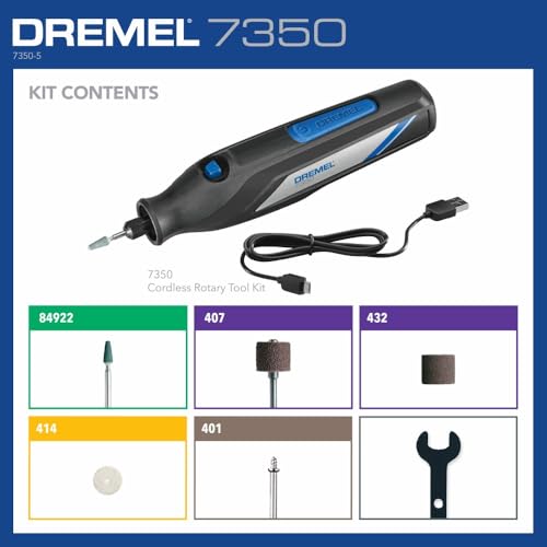 Dremel 7350 4V Cordless Rotary Tool Kit with 5 Accessories and USB-C Rechargeable Battery - Single Speed for Carving, Engraving, Sanding and Cleaning