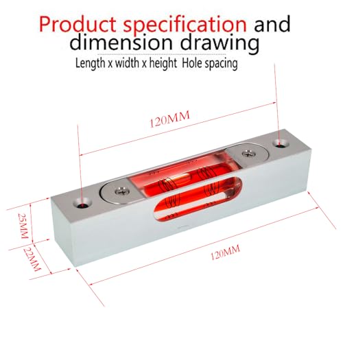 UMEI Rectangular Adjustable Level Instrument with Holes, Aluminum Alloy Metal Adjustable Liquid Level Level Bubble, Luminous demagnetization, Length 120mm, Hole spacing 100mm (red)