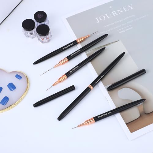 5 Pcs Metallic Nail Art Brushes Liner Brushes Set with Nail Art Mixing Palette Nails Dotting Drawing Tool for Long Lines Thin Detail Fine Liner Brush UV Gel Polish Painting Nails Design 4/8/12/20/25mm