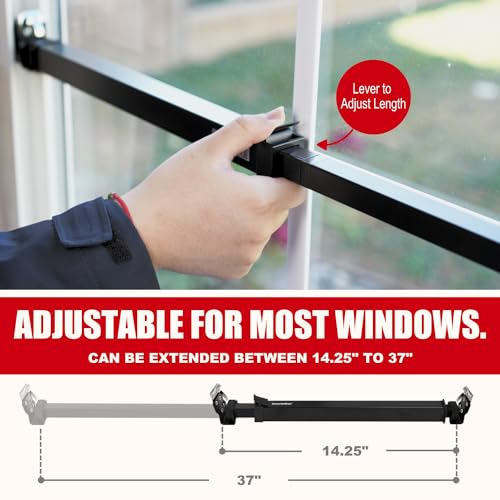 SecurityMan Window Security Bar - Easy Install for Horizontal/Vertical Windows - Adjustable Window Lock Bar (Child Proof/Heavy Duty Iron) - Extendable (14.25" to 37") Security Bars for Windows - Black - color: Black