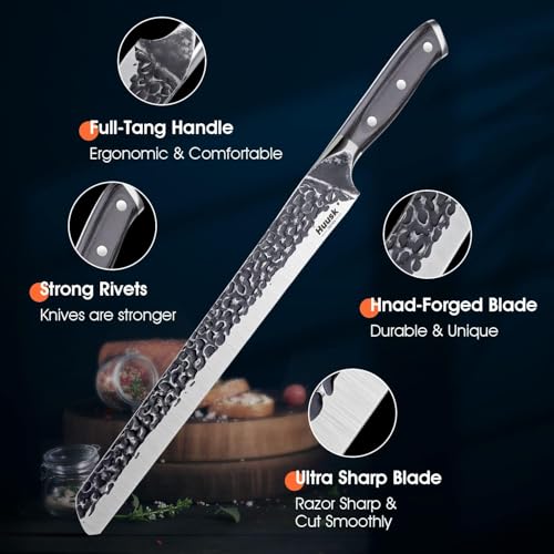 Huusk Japan 11.5 Inch Hand Forged Slicing Knife for Meats, Ribs, Roasts - Brisket Carving Knife for BBQ and Christmas Gifts - size: 11.5"