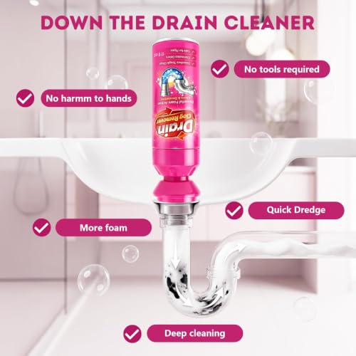 Foaming Drain Cleaner, Drain Clog Remover, Sink Hair Cleaner and Deodorizer, Expanding Foam for Hair, Grease and Soap Scum, for Kitchen Sinks, Bathroom, Showers, Tubs & Floor (2Pcs)