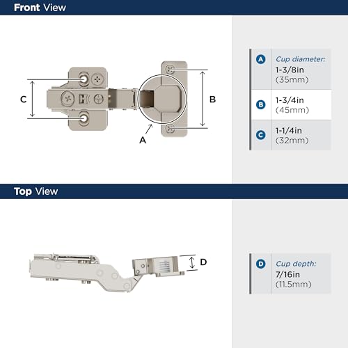 Amerock 1 Pair Half Overlay Self-Closing Concealed Cabinet Hinge - size: Half Overlay Frameless