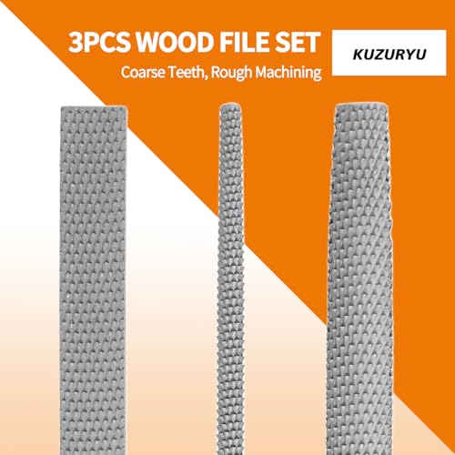 KUZURYU Woodworking Rasp Set – 3PCS Multi-Shape Precision Wood Files（Flat, Half-Round, Round） with Ergonomic Handles for Carpentry, DIY, and Wood Restoration - size: Wood File - 3 pcs