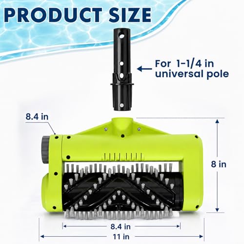 Sepetrel Electric Pool Brush Head, Cordless Motorized Pool Scrubber for Inground & Above Ground Pools, IPX8 Waterproof Shaftless Magnetic Drive Roller Brush for Waterline & Wall Cleaning - size: 11" SP251