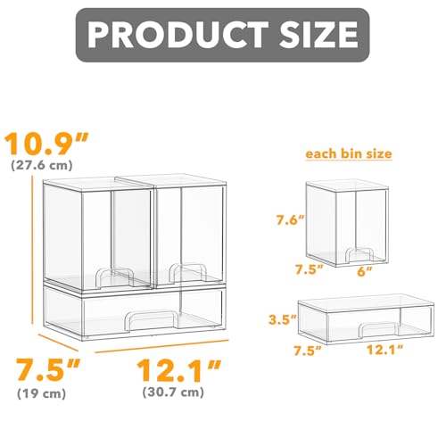 SpaceAid Bottle Storage Organizer Baby - Acrylic Bottles Station Organizer Container, Stackable Clear Drawers for Countertop, Vanity, Bathroom, Cabinet, Pantry Organization, 3 Pack, 2M1L, 10.9" H - size: 10.9"H, 3 Pack, 2M1L