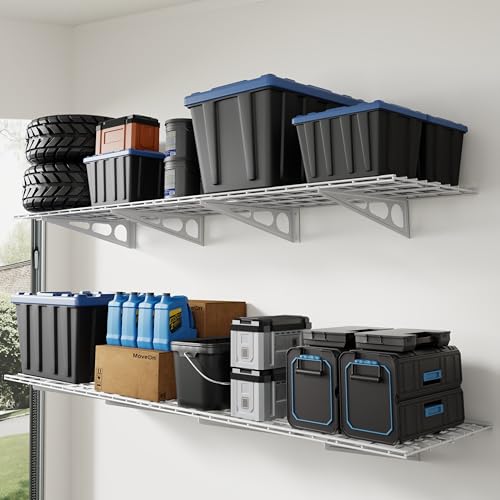 FLEXIMOUNTS 4-Pack 2x4ft Wall Shelf Garage Storage Rack Wall Mounted, White - color: White, size: 4 pack-2x4 ft