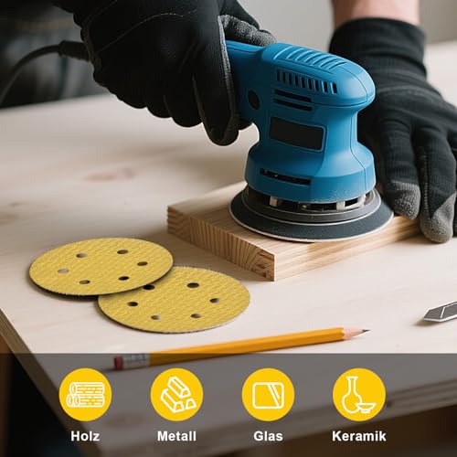 80Pcs 6 Inch 6-Hole Hook&Loop Sanding Discs, 100 Grit Diamond Yellow Sand, Dust-Free/Wear-Resistant, Latex Paper Base (No Fray), 135G Backing for Wood/Metal/Auto, DIY & Pros - style: 6inch-6Hole