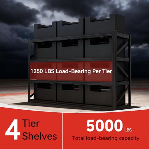 4-Tier Heavy Duty Garage Shelving, 5,000 lbs Capacity Adjustable Metal Storage Shelving Unit for Garage, Basement, Warehouse and Workshop, 71" W x 24" D x 71" H - size: 4T 71"W x 24"D x 71"H