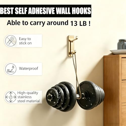 5 Pack Self Adhesive Wall Hooks Key Hook Stainless Steel Towel Hook -Gold - color: Gold