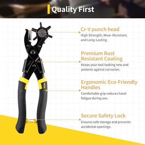 XOOL Round & Oval Leather Hole Punch Set, Upgraded Long Handle Revolving Punch Plier Kit for Belts, Watch Bands, Straps, Dog Collars, Saddles, Shoes, Fabric, DIY Home & Leather Craft Project - style: Pro (Oval & Round)