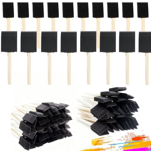 100 Pcs Foam Paint Brushes, 1”and 2”Foam Brush with Wood Handle, Black - color: Black, size: 1",2"