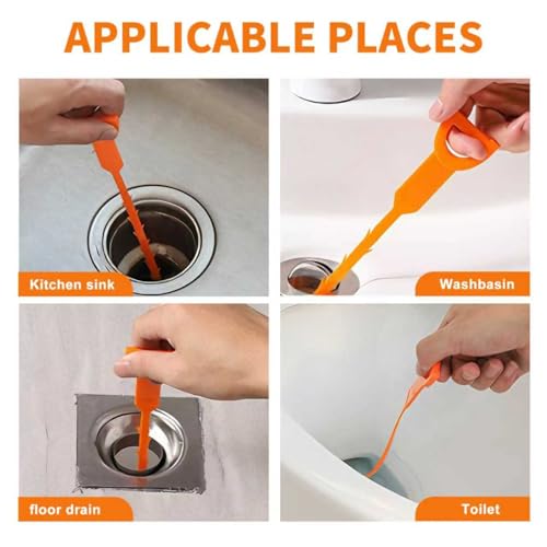 Drain Snake Clog Remover - 4 Pack 20 Inch Flexible Tool for Hair Clogs - color: Drain clog remover 4Pcs