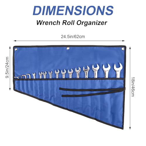 Wrench Organizer, Tool Roll Pouch,16-Pocket Waterproof Oxford Cloth - color: Blue