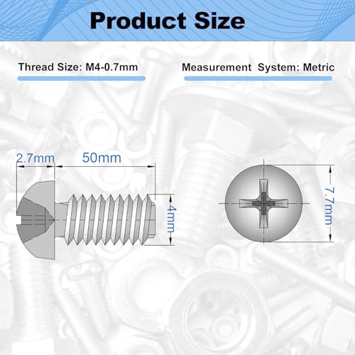 M4x50mm Machine Screws Pan Phillips Cross for Furniture Repairs 3D Printer - size: M4x50mm