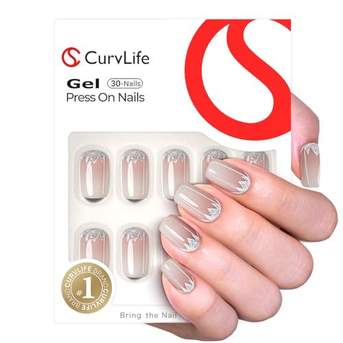 CurvLife Short Square Floral Shimmer Press On Nails, Crystal Bloom Pink - color: Crystal Bloom Light