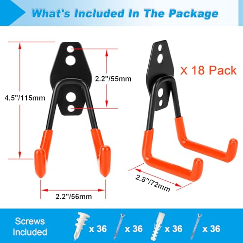 18 Pack Garage Hooks Heavy Duty - Supports 100 lbs(Orange) - size: 18 Pack