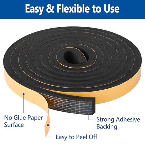 Self Adhesive Foam Tape Weatherstrip 1in x 1/8in x 33Ft High Density Foam Insulation Strips Foam Seal Weather Stripping with Strong Adhesive for Door and Window Sound Isolation Soundproofing - size: 1in x 1/8in x 33Ft