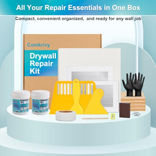 37 Pcs Drywall Repair Kit with 12"x12" Dry Wall Panel, Dry wall Patch Kit Sheetrock Repair Kit with Spackle, Mesh Tape, Putty Knives & Sanding Block for Sheet Rock Wall Surface Ceiling Large Hole Fill - style: 2 Bottle Wall Repair Agent