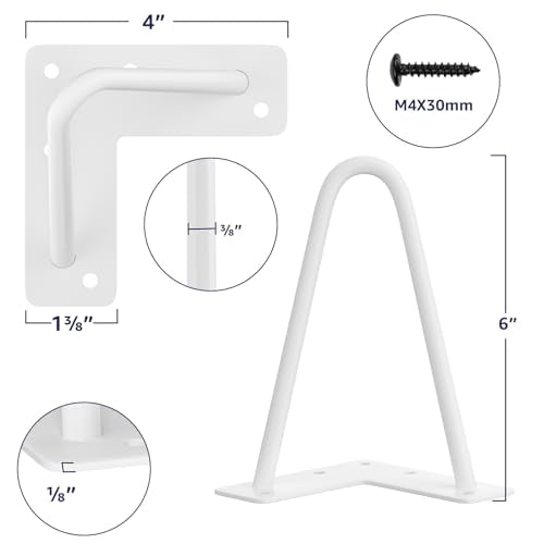 SMARTSTANDARD 6 Inch Heavy Duty Hairpin Furniture Legs, White 4PCS - color: White, size: 6 Inch