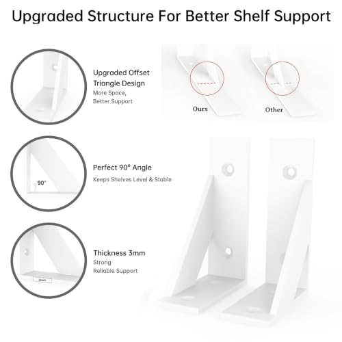 White Shelf Brackets 3 x 4 Inch, Wall Mounted Small Shelf Bracket 4Pack - size: 3x4inch-white