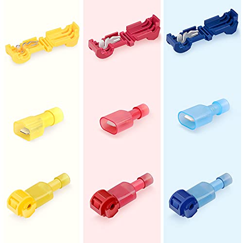 Nilight - 50004R 120 Pcs/60 Pairs Quick Splice Wire Terminals T-Tap Self-stripping with Nylon Fully Insulated Male Quick Disconnects Kit, 2 Years Warranty - size: 120Pcs 22-10AWG