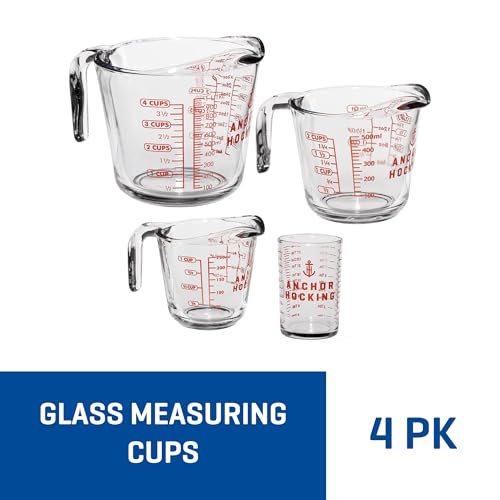 Anchor Hocking Glass Measuring Cups, 4 Piece Set (5 Ounce, 1 Cup, 2 Cup, 4 Cup liquid measuring cups) - style: 4pc Set