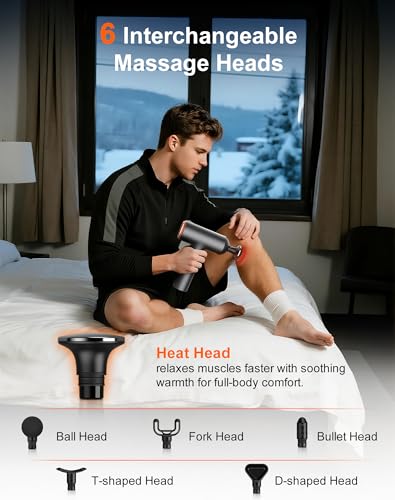 arboleaf Thermal Massage Gun Deep Tissue with Heat 6 Replacements | Handheld Muscle Percussion Massager with Full-Metal Head, For Athletes Pain Relief, Relax, Gifts for Men and Women - color: Black