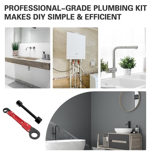 5 Pcs Plumbing Tools Kit with Angle Stop Wrench, Adjustable Wrench Professional Plumbers Wrench for Installing New Compression Angle Stop and Removing Compression Ring with Storage Bag - style: Angle Stop Wrench