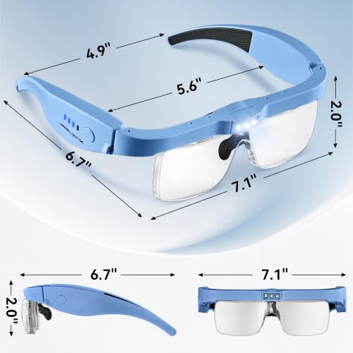 JARLINK Magnifying Glass with Light, 5 Lenses, Rechargeable Headset - color: Blue