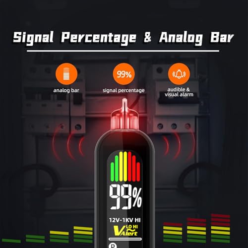 BSIDE Voltage Tester, Non-Contact with 3-Phase Rotation Indicator & Signal Percentage, Rechargeable AC Electrical Voltage Detector Pen, High/Low Sensitivity with 6 Ranges, 3-Mode Alarm with Analog Bar
