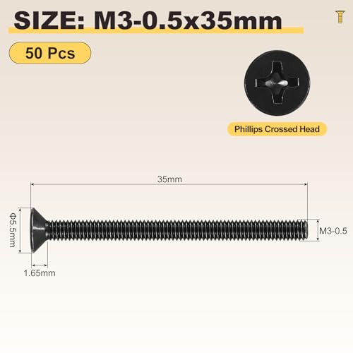 METALLIXITY M3-0.5x35mm Phillips Flat Head Bolts 304 Black 50Pcs - color: Black, size: M3-0.5x35mm