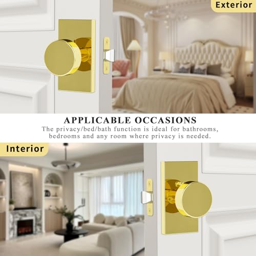 Polished Brass Door Knobs Privacy Door Knobs Interior with Lock - color: Polished Brass