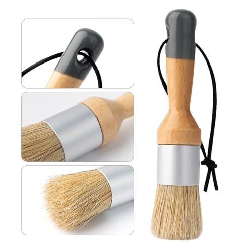 Chalk Paint Brushes Set of 4, Flat and Round, Natural Bristles - size: 1 Flat + 3 Small Round, 4 Pack