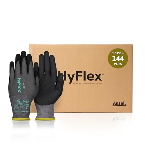 Ansell HyFlex Cut Resistant Touchscreen Work Gloves with Aerofit Precision Comfort Technology - size: Size 10 (XL), style: 144 Pairs
