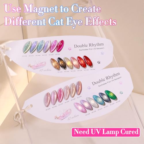 Double Rhythm 28Pcs 0.5Oz Cat Eye Gel Nail Polish Set Same Color Same Bottle Magnetic Gel Polish Kit Nail Art Manicure Salon DIY at Home (Silver Gold Red Black-T24-7) - color: Cat Eye Silver