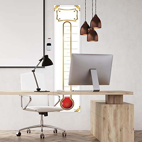 Fundraising Thermometer Chart Goal Tracker Decal - 48"x12" - Dry Erase Goal Setting Wall Poster Thermometer - Removable Giant Sales Goal Vinyal Sticker - color: Gold