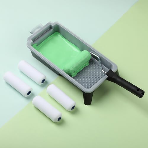 Bates- 4 Inch Foam Paint Roller Set, 8 pcs, Small Paint Roller Kit, 1x Black Plastic Paint Tray, 1x Tray Liner, 1x Roller Frame & 5X Foam Covers
