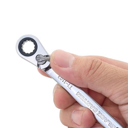 BLACK CANYON 5/16 Inch Ratchet Combination Wrench, 12-Point Box End & Hex Opening, Polished Steel Ratcheting Wrench with SAE & Metric Sizes - size: 5/16 Inch, style: Inch