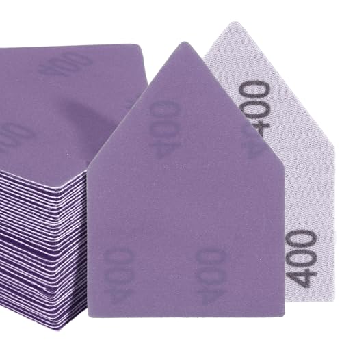 POLIWELL Ceramic Alumina 50PCS 90mm x 65mm Triangle Sanding Sheets Hook & Loop 400 Grit Replace Milwaukee M12 Orbital Detail Sander for Wood Finishing, Detail Sanding - size: 400 Grit